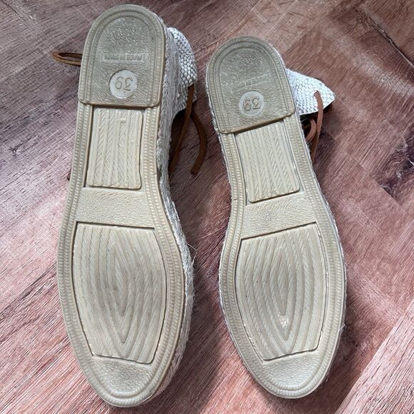 Diegos Ivory flat Carmen Espadrille Sz 8.5 US/39 EU Hand made Spain Leather Tie - Picture 6 of 10